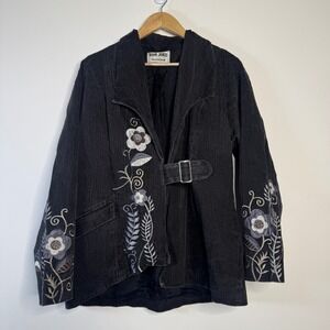 Korii Joko Jacket Women M/L Black Floral Lagenlook Boho Artsy Hippie Vtg